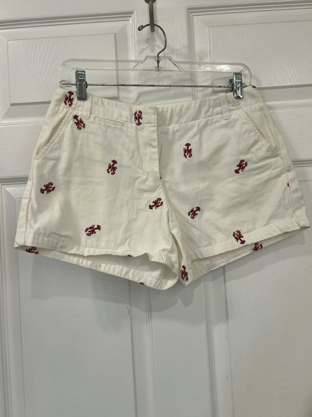J. Crew Cream Cotton Shorts with Red Embroidery